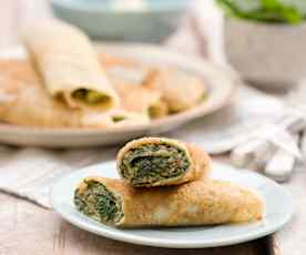 Naleśniki z kaszy pęczak ze szpinakiem