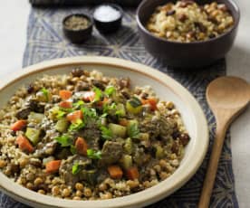 Oriental beef stew with pearl couscous