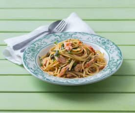 Smoked trout pasta with lemon and capers