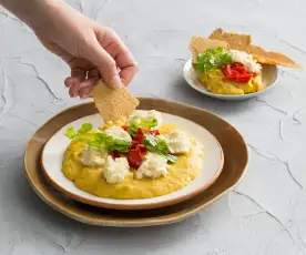 Miso corn purée with almond ricotta 