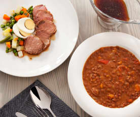 Full menu: lentils, pork tenderloin and salad