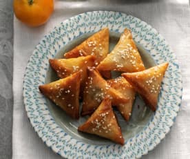 Almond briouats with honey and sesame seeds