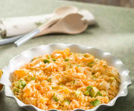 Ensalada de arroz con bacalao y vinagreta de piquillos