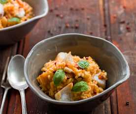 Risoto de garoupa com manjericão