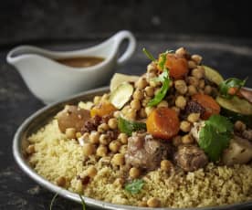 Couscous with chicken, lamb and spicy sausages