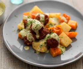 Sausage Meatballs with Butternut Squash & Potatoes
