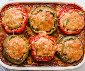 Beefy Stuffed Peppers with Tomato Sauce