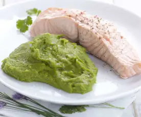 Saumon vapeur et purée de petits pois