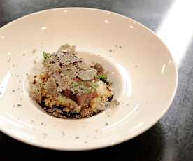 Getrüffeltes Entrecôte auf Cicorino rosso Risotto