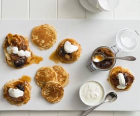 Ricotta pancakes with fruit compote and yoghurt
