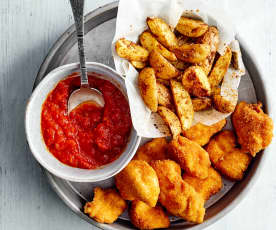 Chicken nuggets e country potatoes con ketchup  