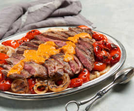 Grilled Steaks with Red Pepper Sauce