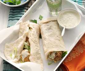 Falafel in square flatbread (R'Gaif bread) with tahini sauce