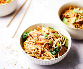 Chinese Noodles with Turkey in Plum Sauce