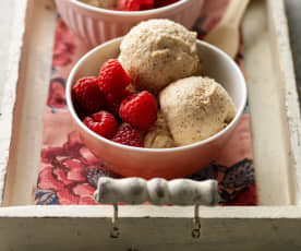 Brown Bread Ice Cream with Raspberries