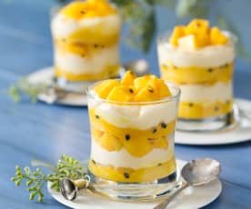 Savoiardi with mango and passionfruit