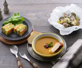 法式野菜蒸糕&蒜香奶油蛤蜊、咖哩南瓜濃湯