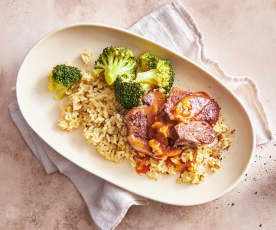 Lammkoteletts mit Reis und Broccoli