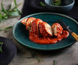 Sous-vide Chicken Ballotine with Red Pepper Sauce