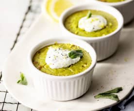 Pea Pod Flans with Yoghurt and Mint Cream