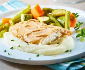 Sea Bass with Miso Butter, Mashed Potatoes and Beans 