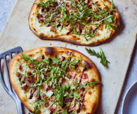 Flammkuchen with dates and bacon