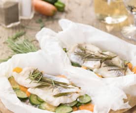 Merluzzo e verdure in bellavista al rosmarino