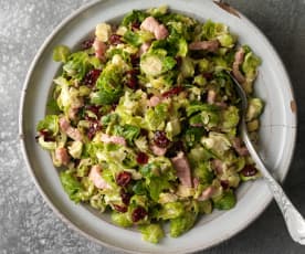 Shredded Brussels Sprout Salad with Bacon and Cranberries