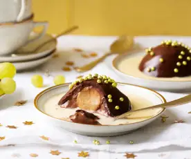 Semiesferas de chocolate con mousse de Toblerone® y crema de chocolate blanco