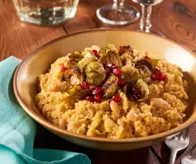 White Bean Quinoa Risotto with Roasted Brussels Sprouts