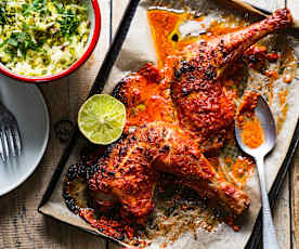 Poulet tandoori, riz aux pistaches et safran