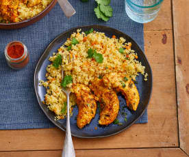 Aiguillettes de poulet au citron confit, couscous de carottes