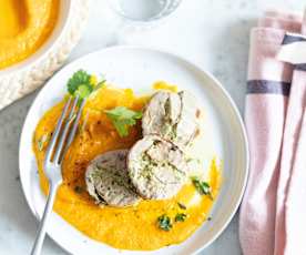 Filet mignon aux herbes, mousseline de carottes
