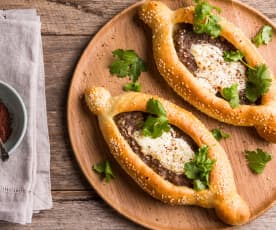Pide with Lamb, Cinnamon, Pine Nuts and Yoghurt