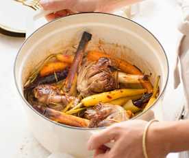 Souris d'agneau à l'orange, carottes confites à la harissa