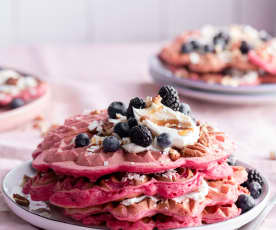 Pink Waffles with Fruit