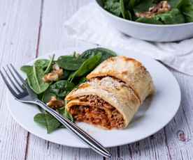 High protein turkey and mushroom roulade in cottage cheese wraps