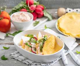 Naleśniki kukurydziane z twarożkiem pomidorowym