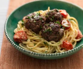 Spaghetti with Beef and Olive Meatballs