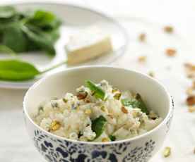 Risoto de espinafres e queijo azul