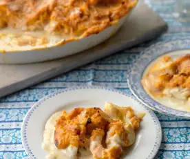 Luxury Fish Pie with Parmesan and Garlic Sweet Potato Mash