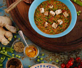 Caril de paneer e ervilhas