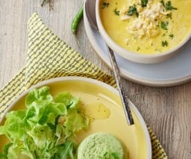 Hähnchen-Mais-Suppe, Brokkoli-Terrine