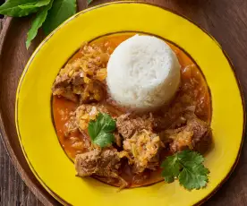 Caribbean stew and Steamed rice cups