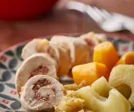 Chicken Involtini with Apples, Sweet Potatoes and Curry Sauce