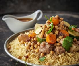 Couscous with chicken, lamb and spicy sausages