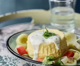 Goat's Cheese Flans with Yoghurt Sauce and Leeks