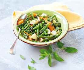 Jardinière de légumes, pesto de menthe