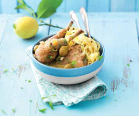 Poulet aux olives, citron et tagliatelles