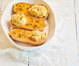 Abóbora-manteiga com bacalhau e camarão